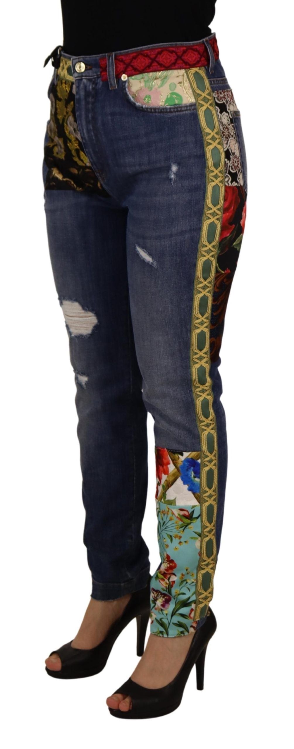 Dolce &amp; Gabbana Jean en denim taille haute patchwork bleu