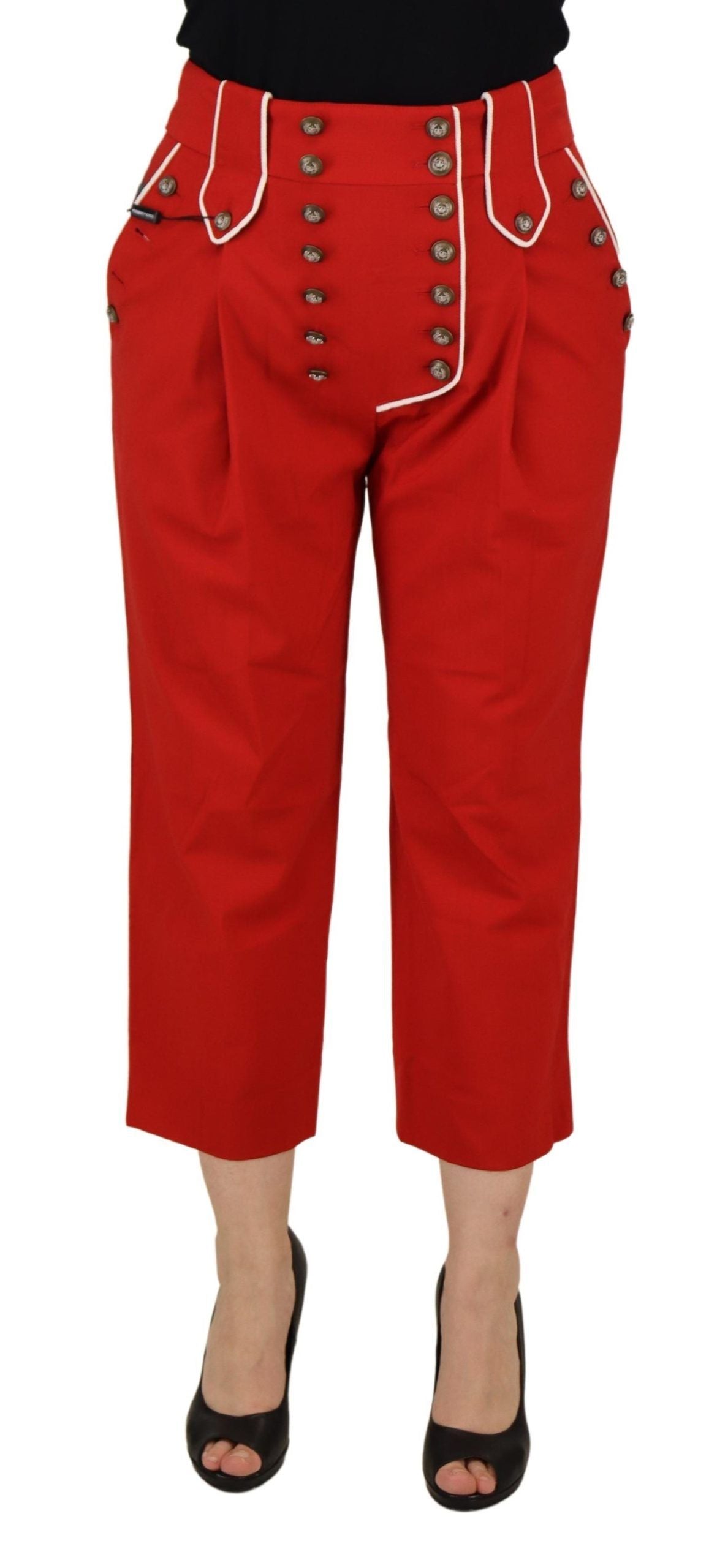 Dolce &amp; Gabbana Pantalon taille haute orné de boutons rouges