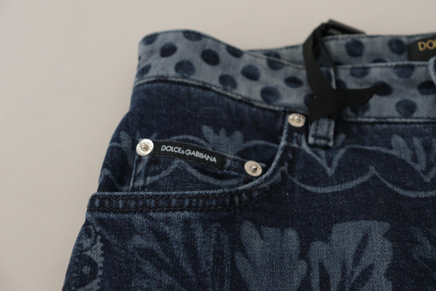 Dolce &amp; Gabbana – Blaue, florale Skinny-Denim-Jeans mit hoher Taille