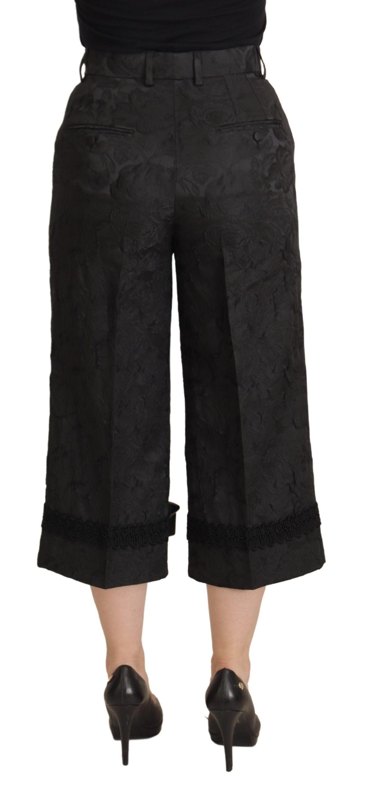 Dolce &amp; Gabbana Pantalon court taille haute en brocart noir