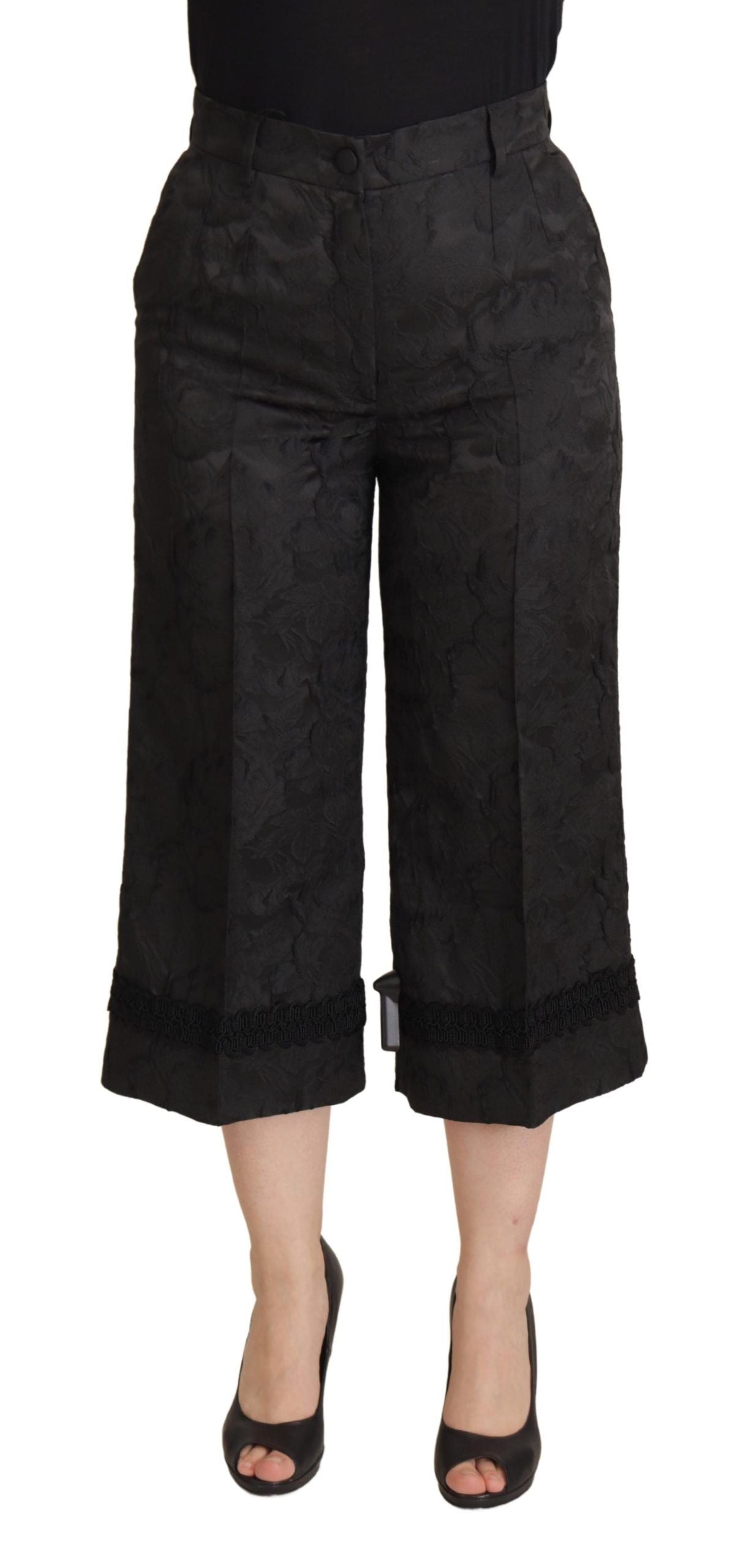 Dolce &amp; Gabbana Pantalon court taille haute en brocart noir