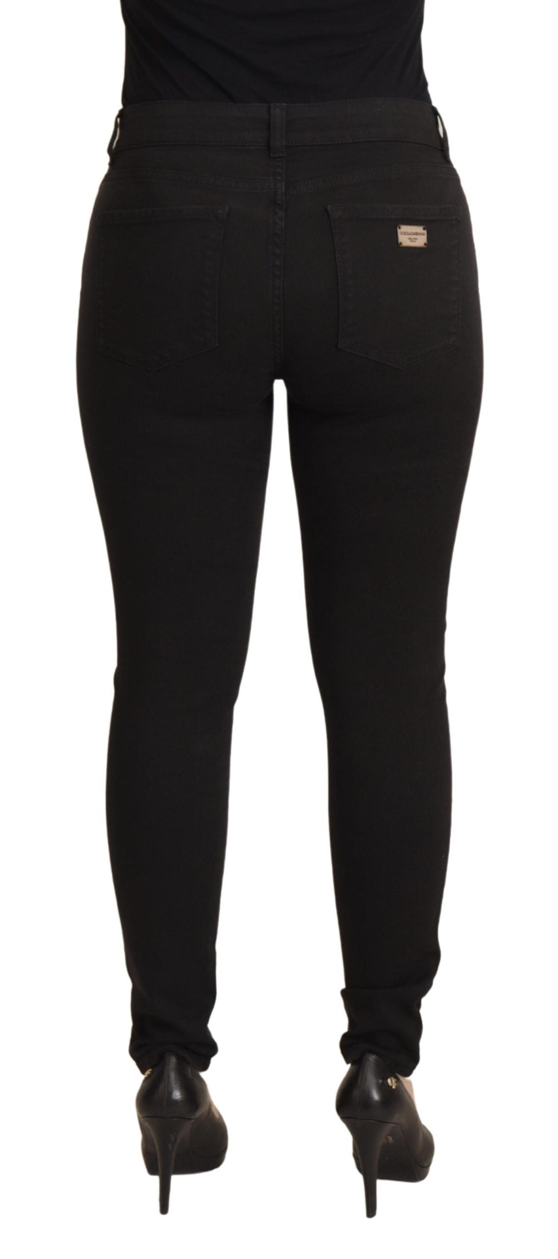 Dolce &amp; Gabbana Jean skinny noir taille moyenne en coton denim