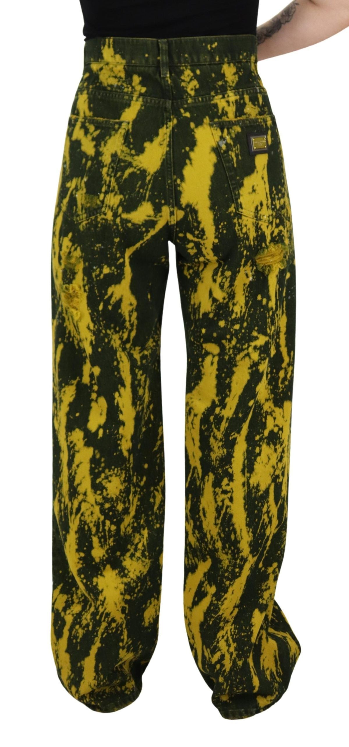 Dolce &amp; Gabbana Pantalon taille haute jaune tie-dye en coton