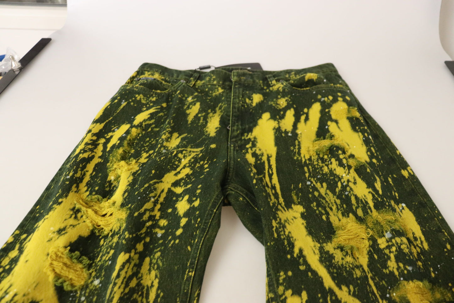 Dolce &amp; Gabbana Pantalon taille haute jaune tie-dye en coton