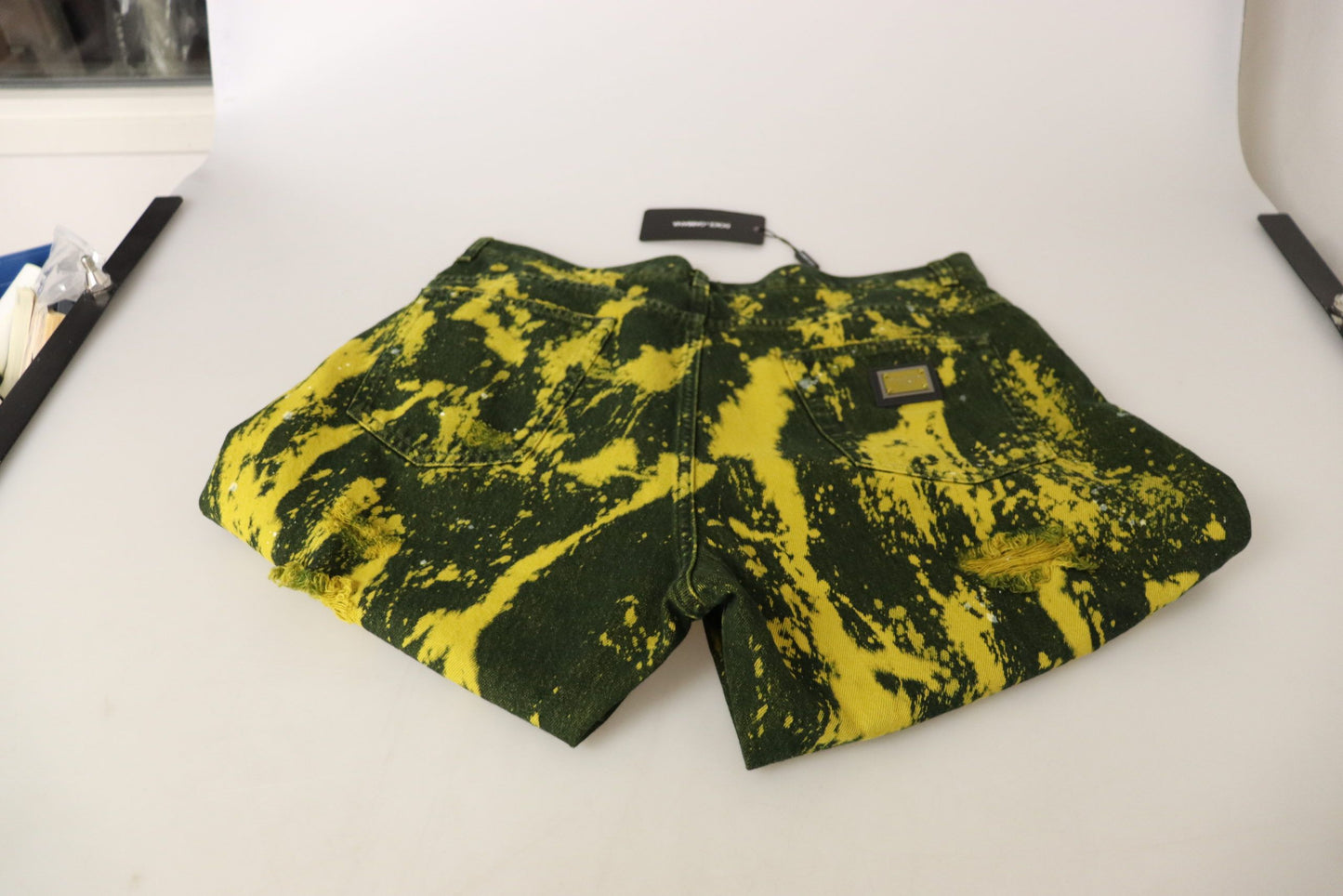 Dolce &amp; Gabbana Pantalon taille haute jaune tie-dye en coton