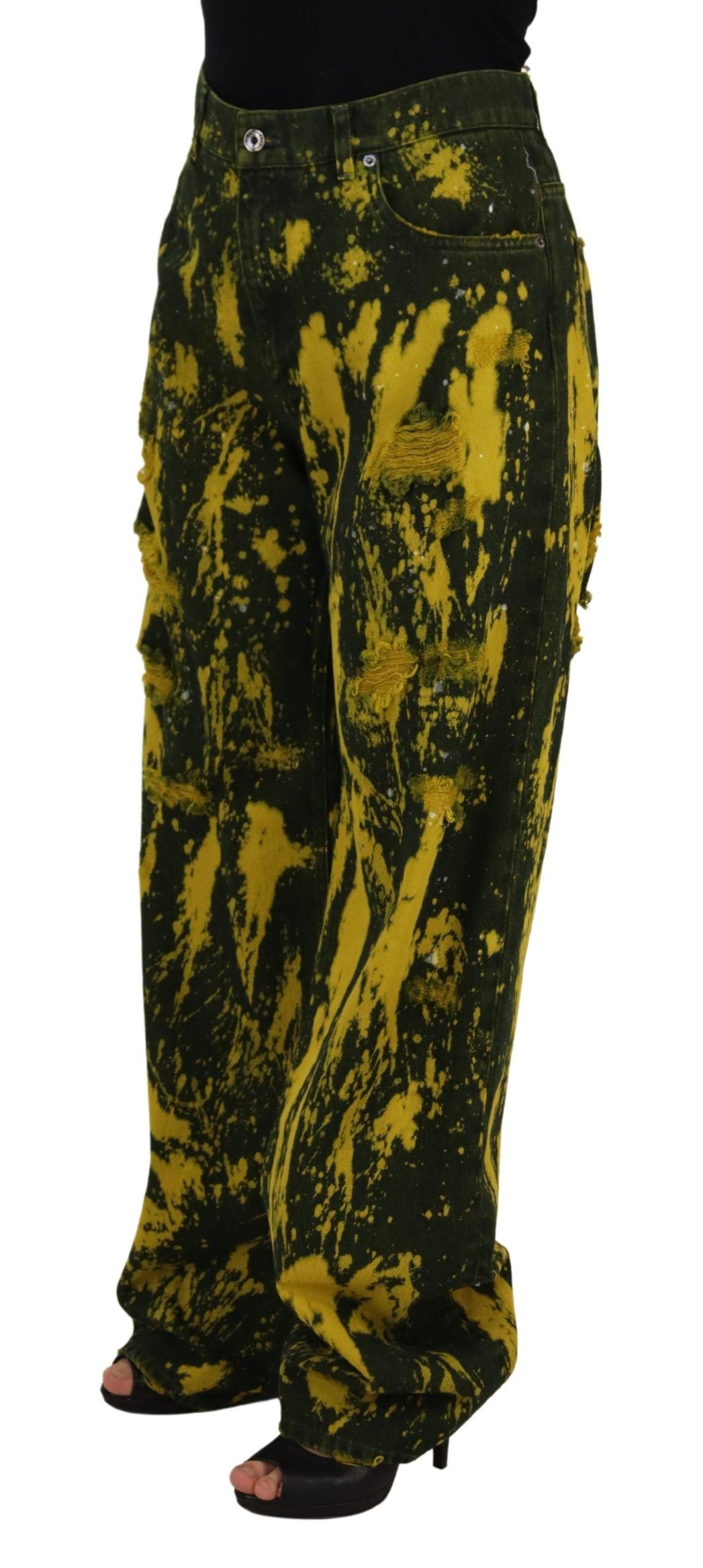 Dolce &amp; Gabbana Pantalon taille haute jaune tie-dye en coton