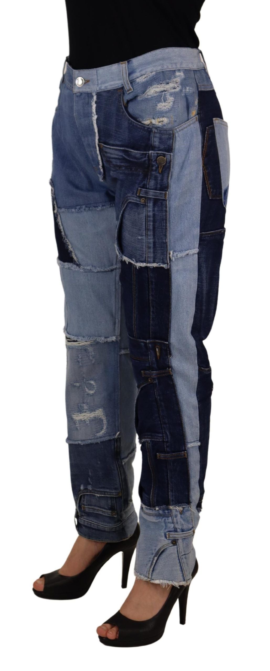 Dolce &amp; Gabbana Mehrfarbige Patchwork-Denimjeans mit hoher Taille