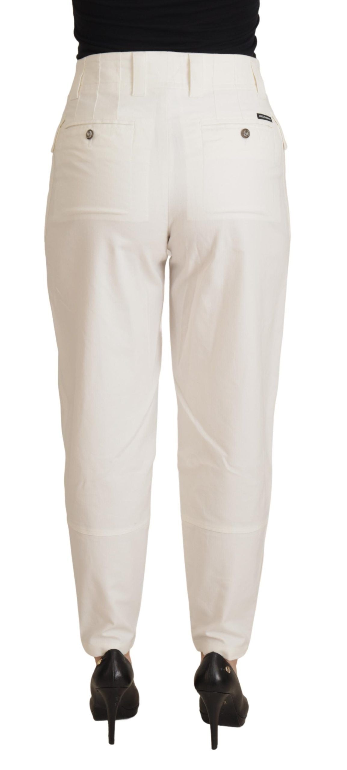 Dolce &amp; Gabbana Pantalon en coton blanc taille haute fuselé pour femme