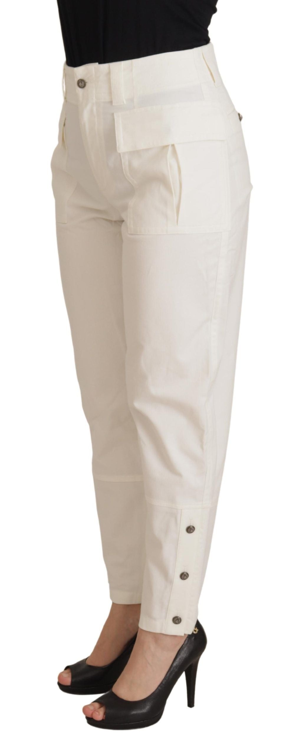 Dolce &amp; Gabbana Pantalon en coton blanc taille haute fuselé pour femme