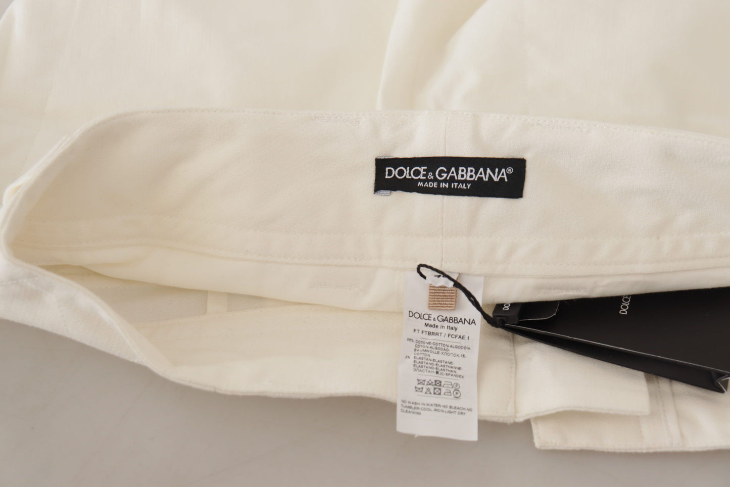 Dolce &amp; Gabbana Pantalon en coton blanc taille haute fuselé pour femme