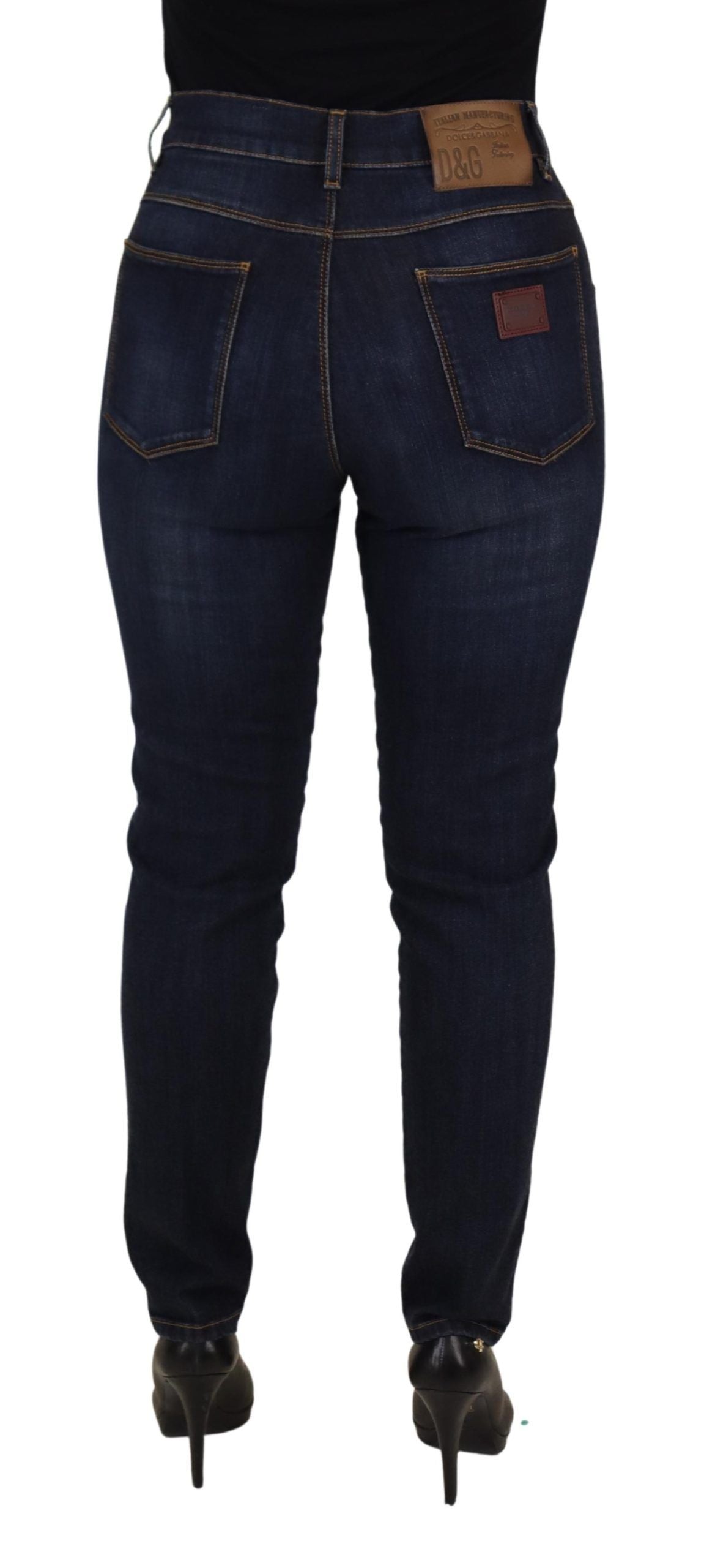 Dolce &amp; Gabbana Blaue Skinny-Denim-Jeans aus Baumwolle mit hoher Taille