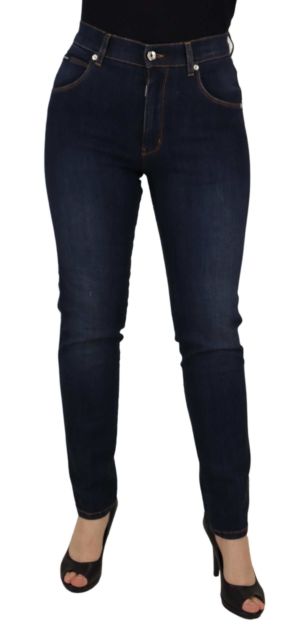 Dolce &amp; Gabbana Blaue Skinny-Denim-Jeans aus Baumwolle mit hoher Taille