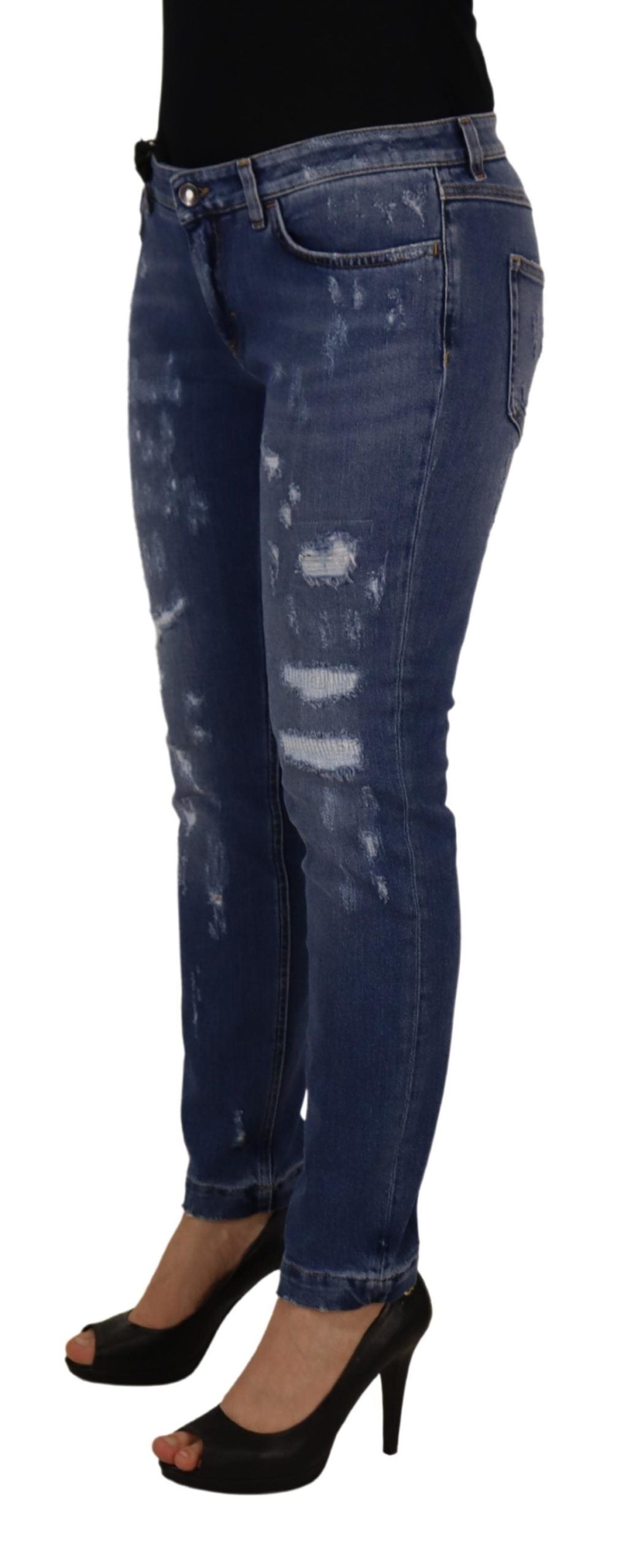 Dolce &amp; Gabbana Jean skinny taille basse en coton délavé bleu