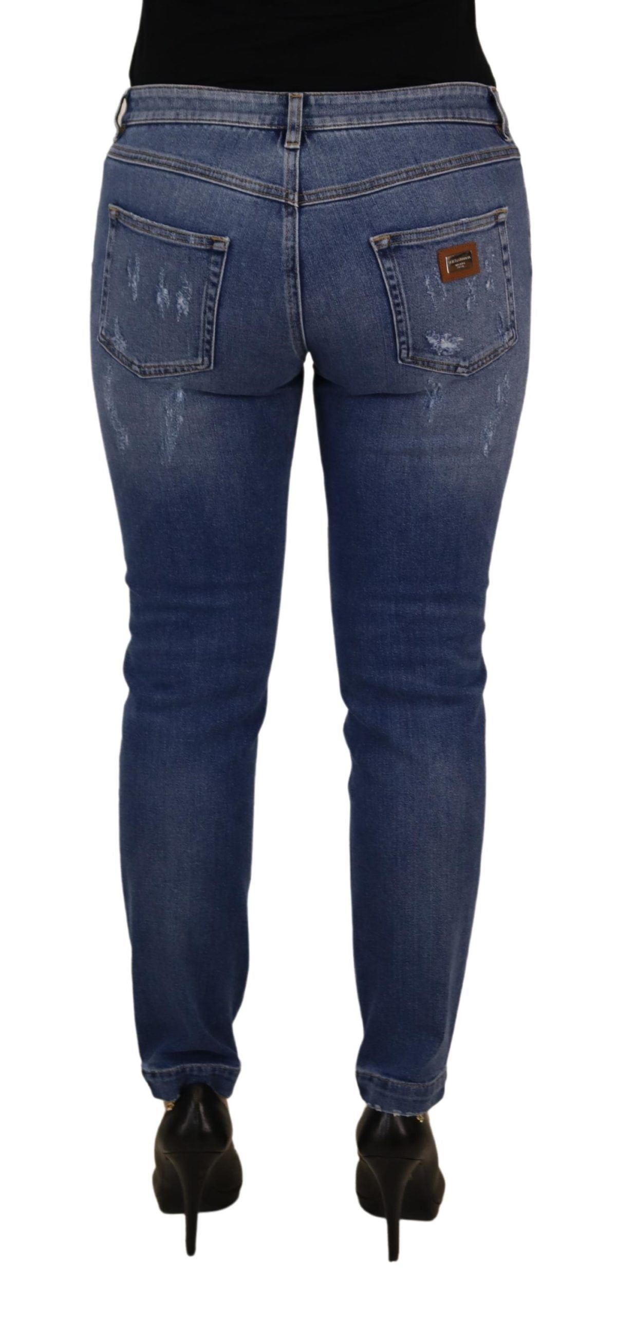 Dolce &amp; Gabbana – Blaue Skinny-Jeans aus gewaschener Baumwolle mit niedriger Taille