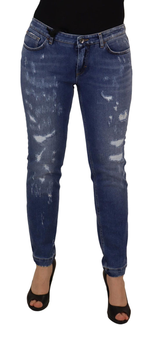 Dolce &amp; Gabbana – Blaue Skinny-Jeans aus gewaschener Baumwolle mit niedriger Taille