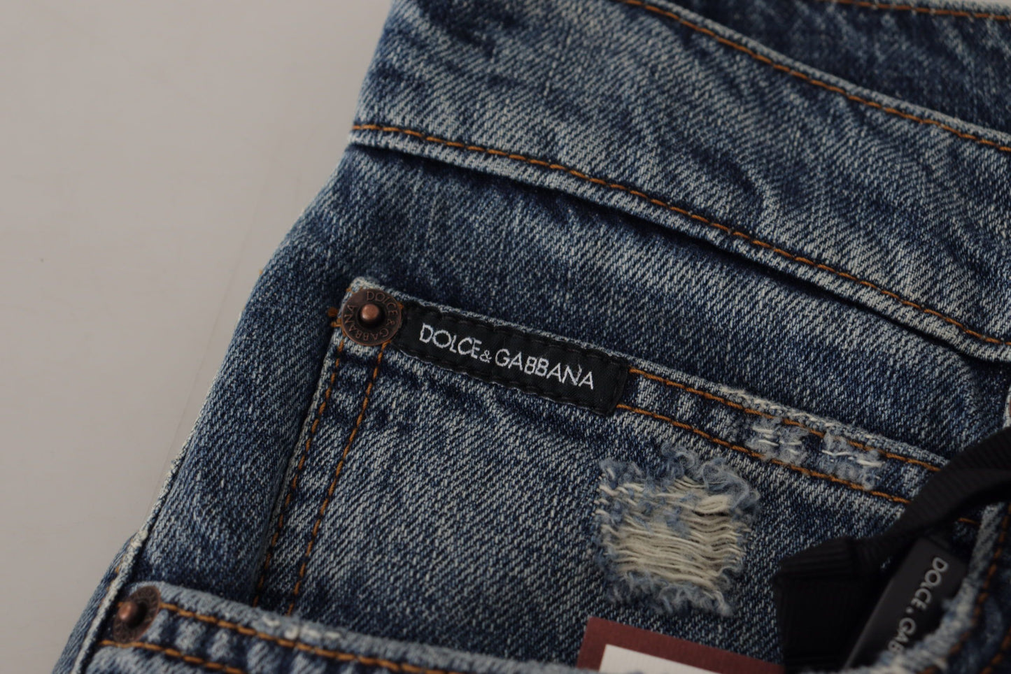 Dolce &amp; Gabbana Blue Denim Barock-Herz-Logo-Patch-Hosenjeans