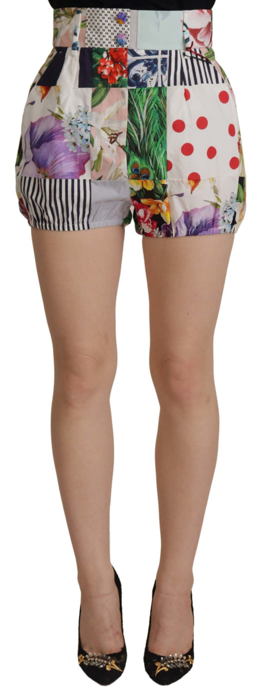 Mehrfarbige Patchwork-Shorts aus Baumwolle mit hoher Taille von Dolce &amp; Gabbana