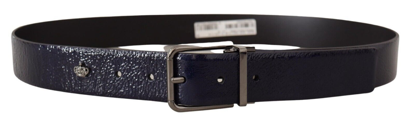 Dolce &amp; Gabbana Ceinture à boucle avec logo argenté en cuir verni bleu Vernice