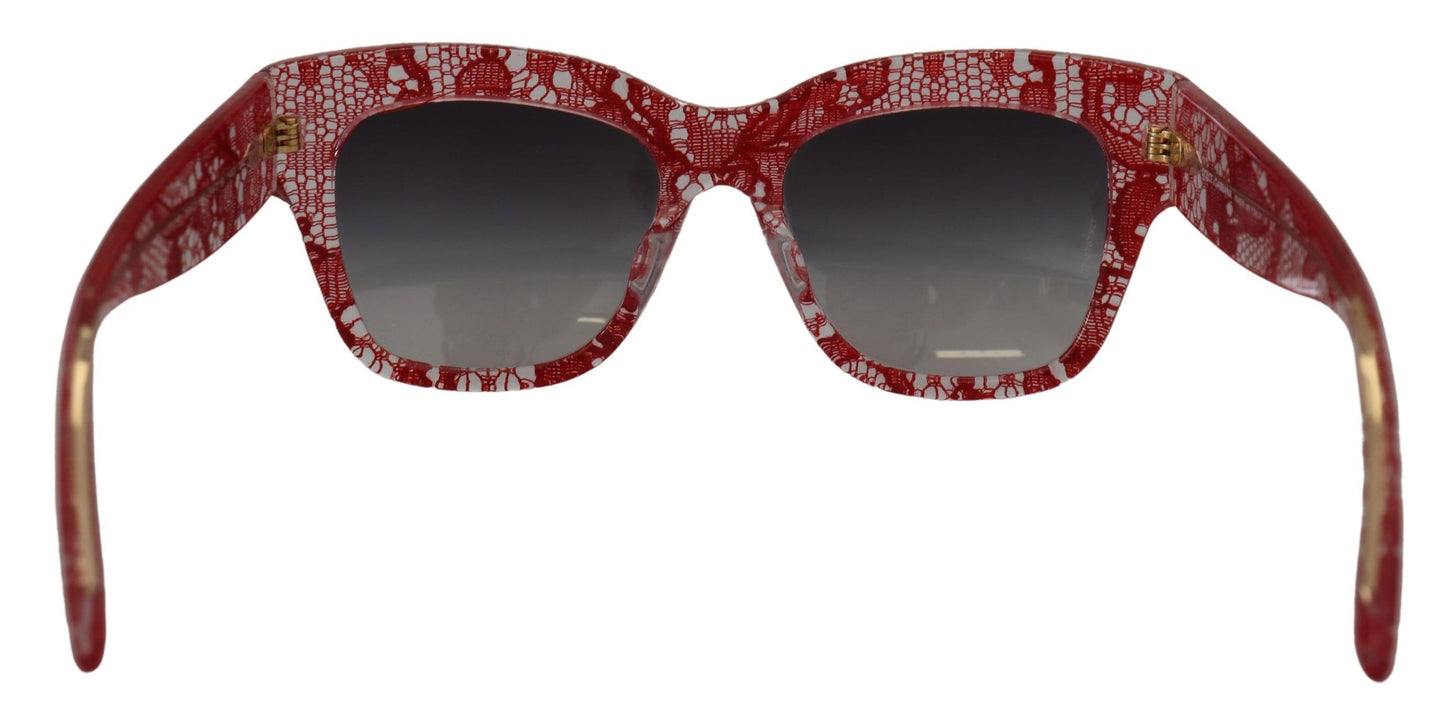 Lunettes de soleil rectangulaires en acétate de dentelle rouge Dolce &amp; Gabbana DG4231F