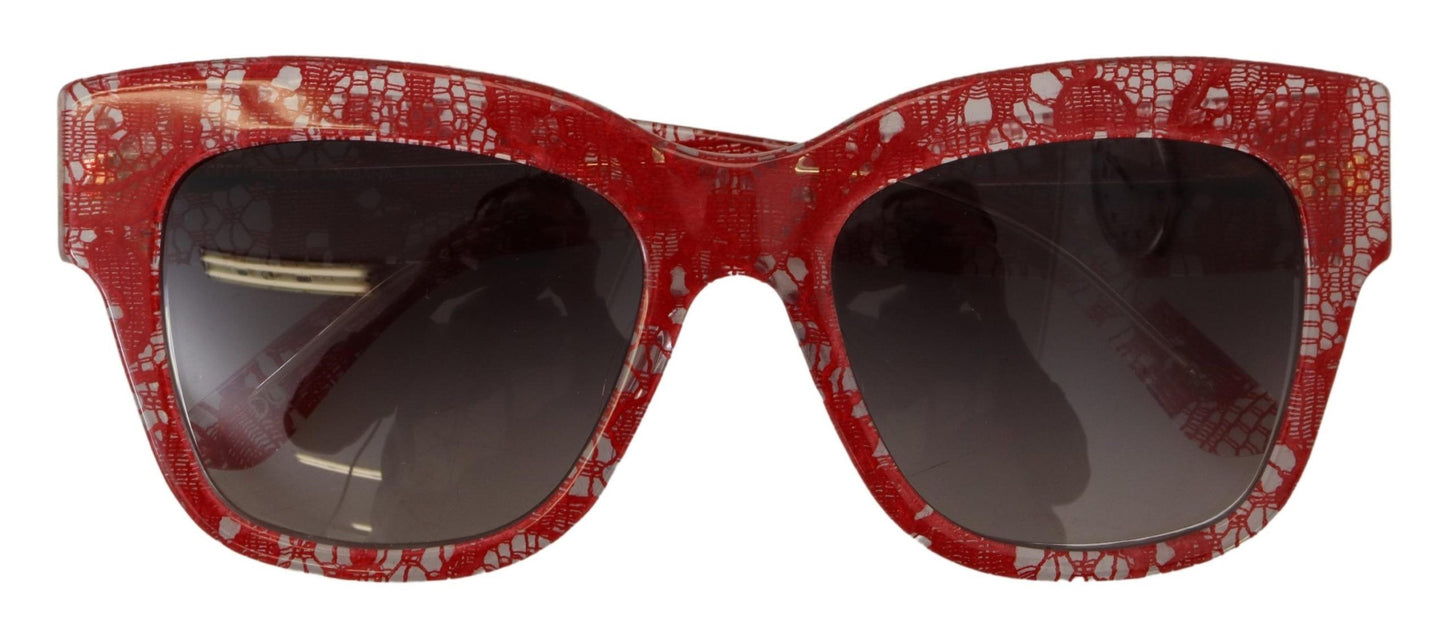 Lunettes de soleil rectangulaires en acétate de dentelle rouge Dolce &amp; Gabbana DG4231F