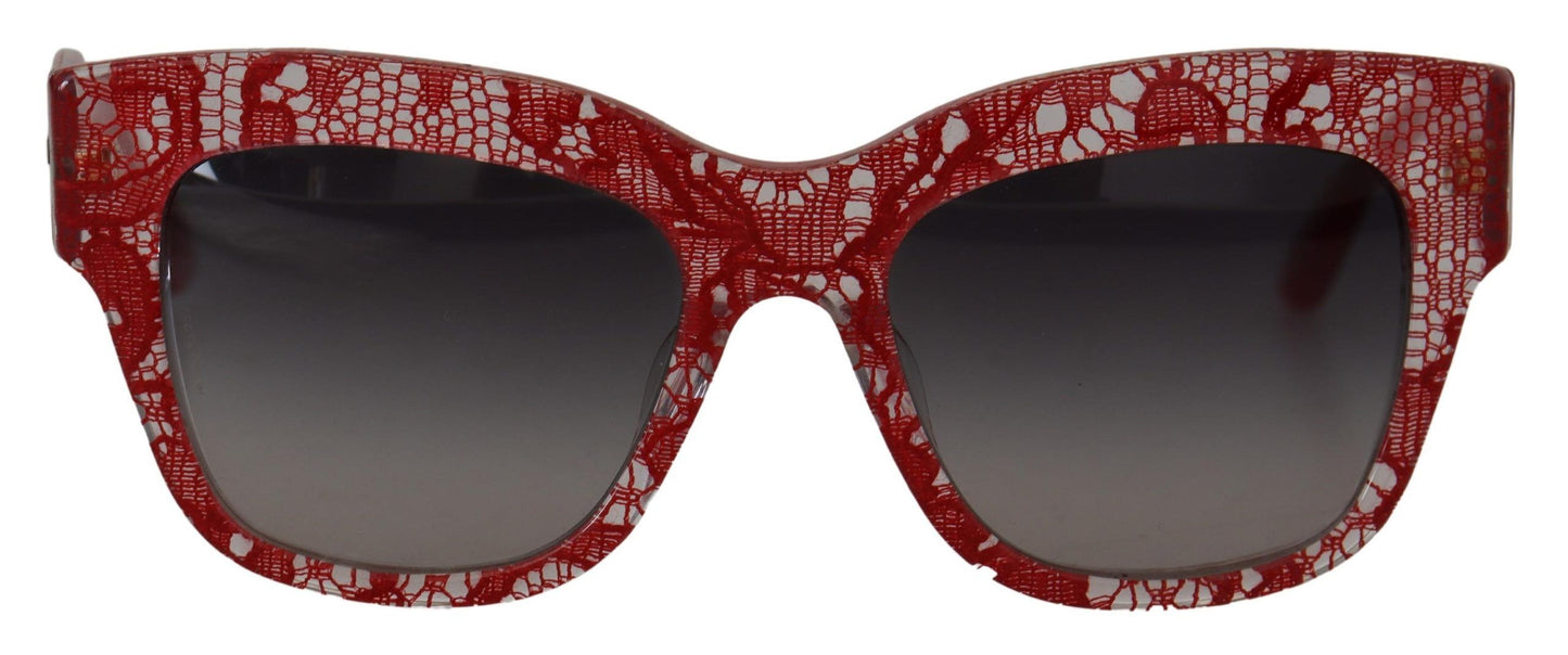 Lunettes de soleil rectangulaires en acétate de dentelle rouge Dolce &amp; Gabbana DG4231F