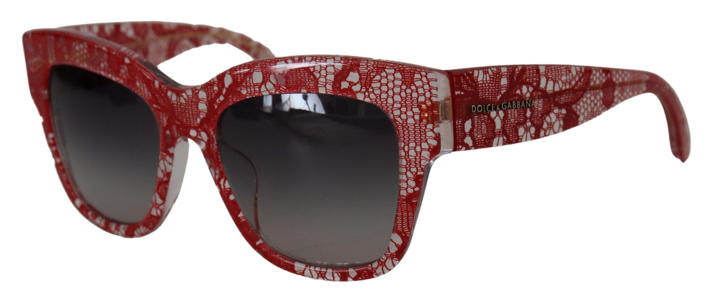 Lunettes de soleil rectangulaires en acétate de dentelle rouge Dolce &amp; Gabbana DG4231F