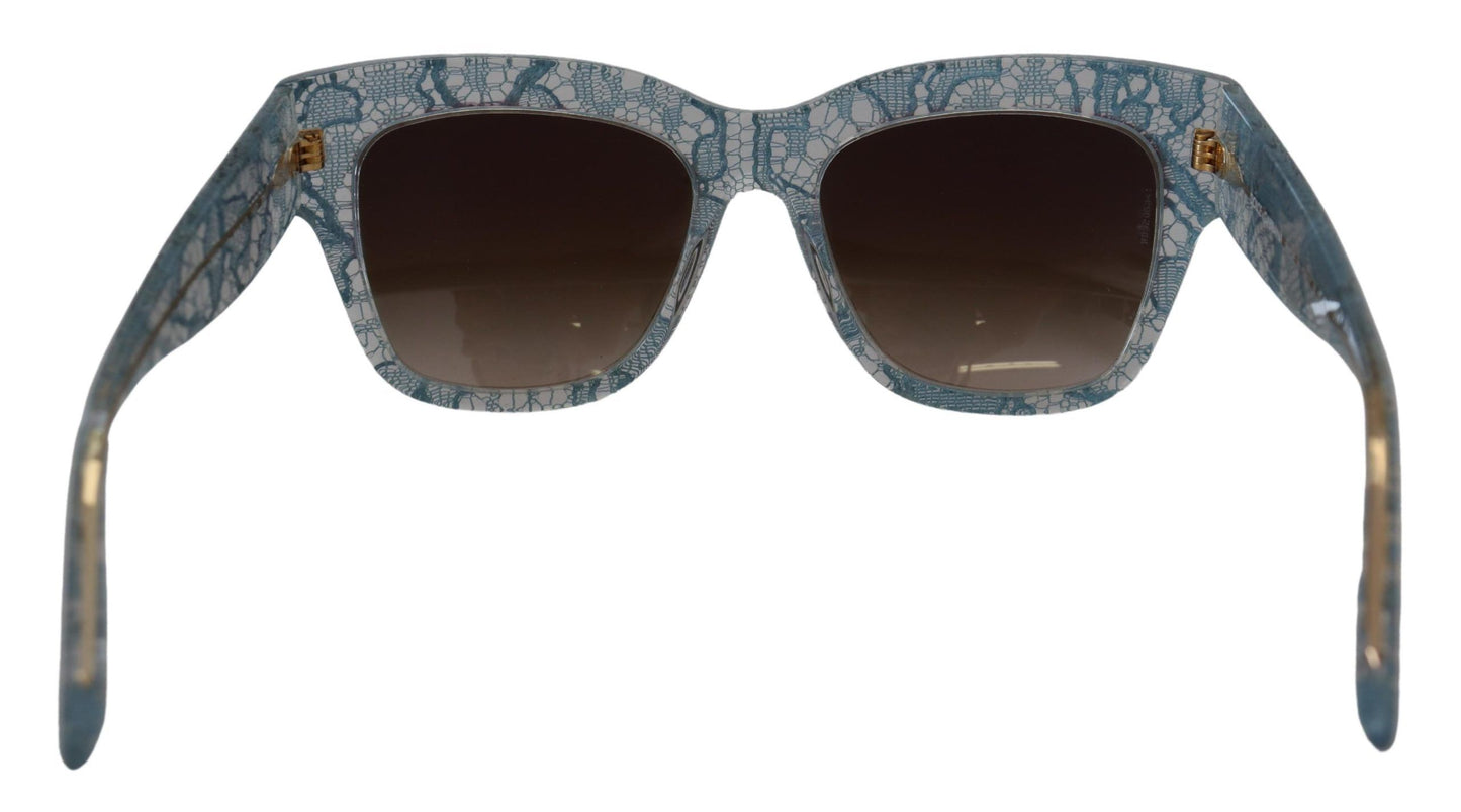 Dolce &amp; Gabbana Lunettes de soleil papillon en cristal et acétate en dentelle bleue DG4231