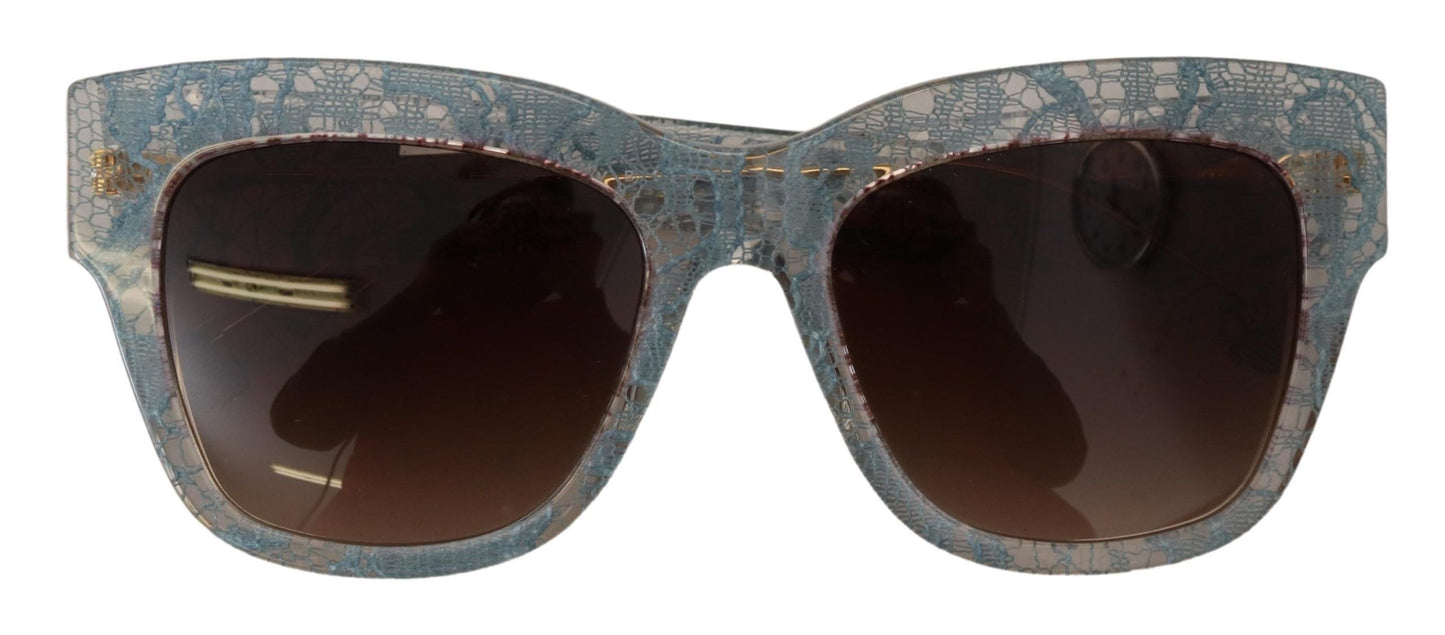 Dolce &amp; Gabbana Lunettes de soleil papillon en cristal et acétate en dentelle bleue DG4231