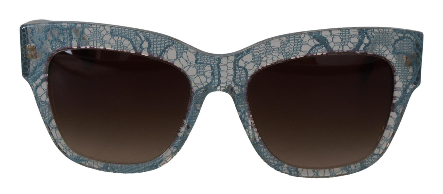 Dolce &amp; Gabbana Lunettes de soleil papillon en cristal et acétate en dentelle bleue DG4231