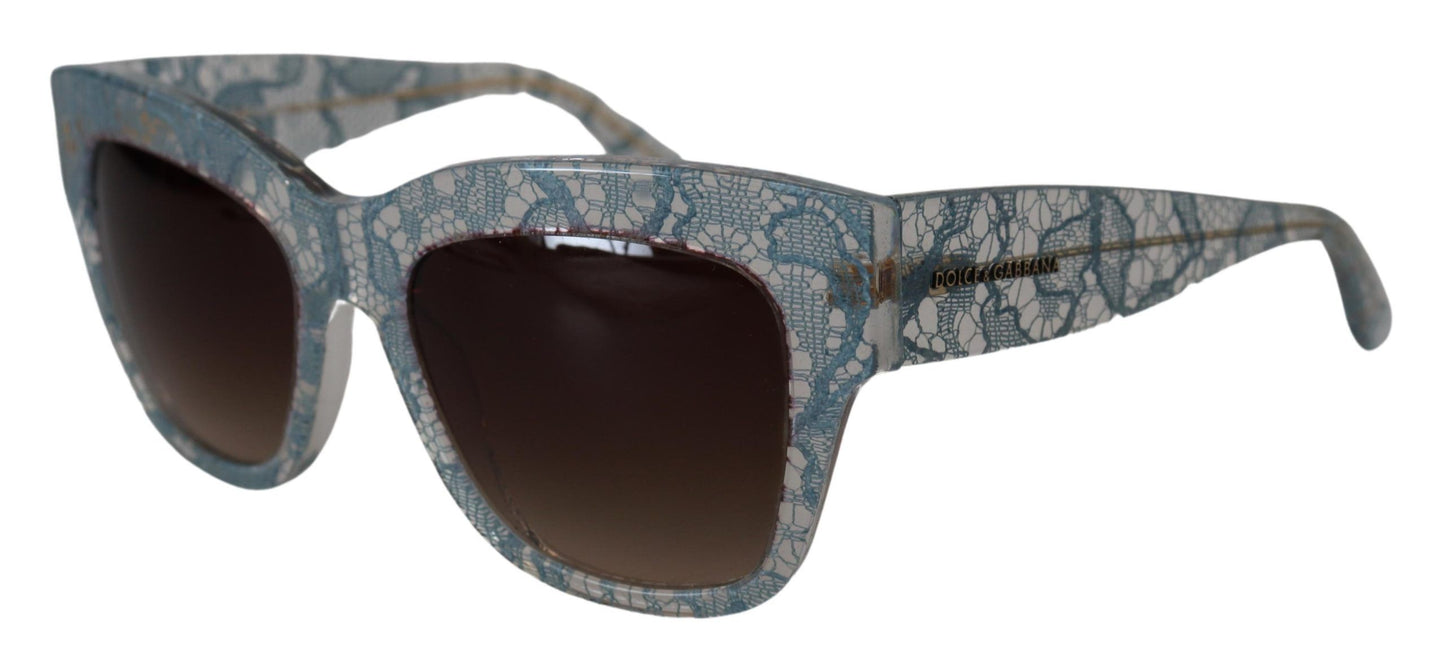 Dolce &amp; Gabbana Lunettes de soleil papillon en cristal et acétate en dentelle bleue DG4231