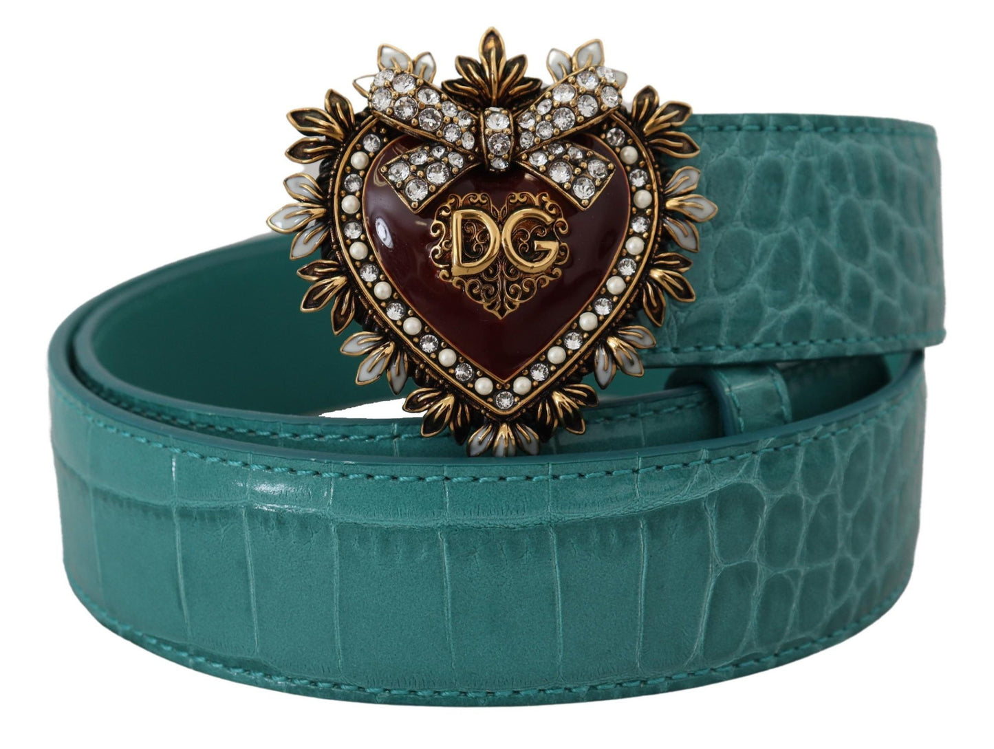 Dolce &amp; Gabbana Blauer Leder-Gold-DEVOTION-Herzschnallengürtel