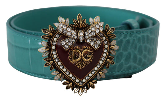 Dolce &amp; Gabbana Ceinture à boucle coeur DEVOTION en cuir bleu doré