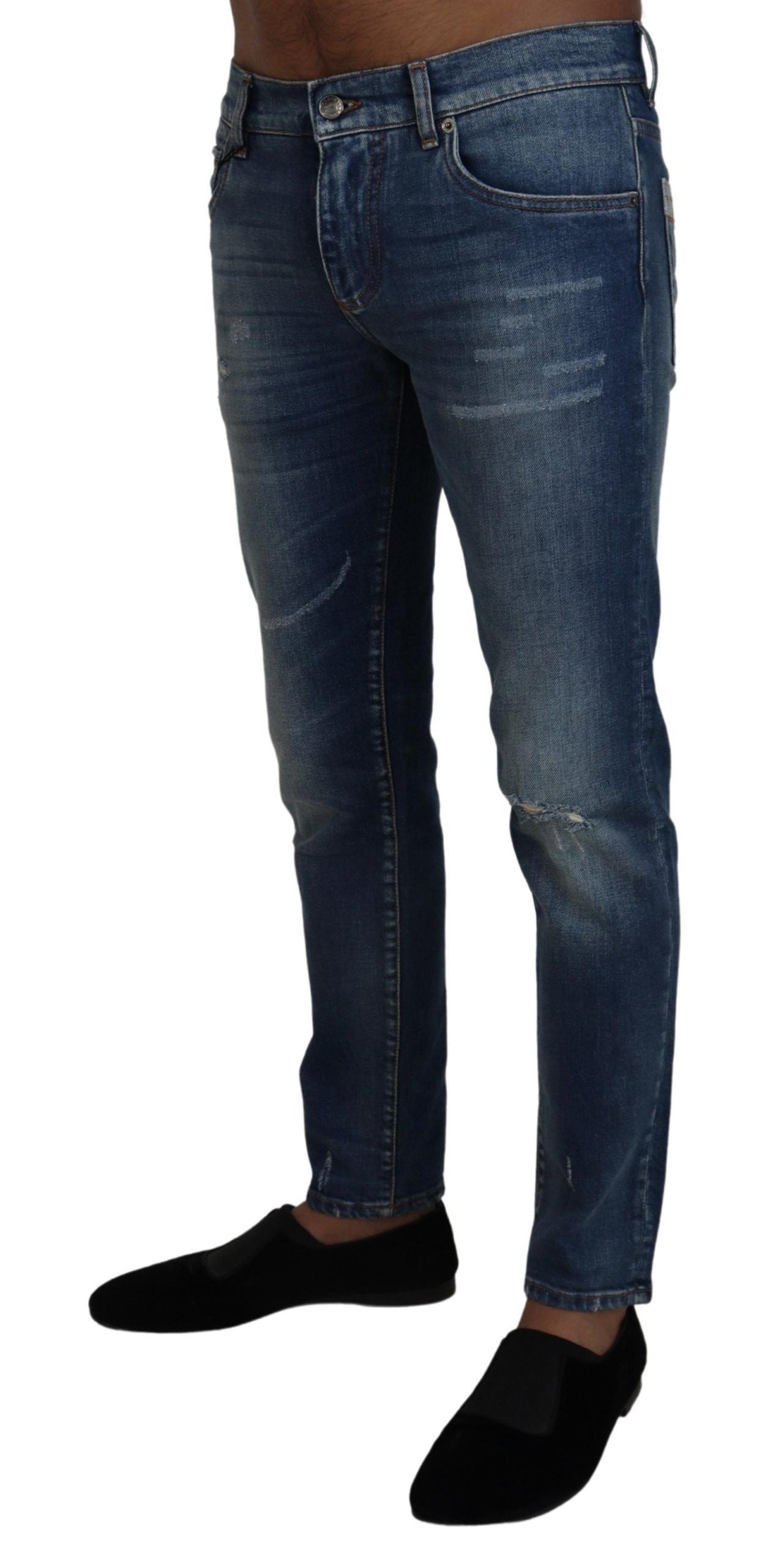 Dolce &amp; Gabbana – Skinny-Jeans aus Baumwollstretch in blauer Waschung