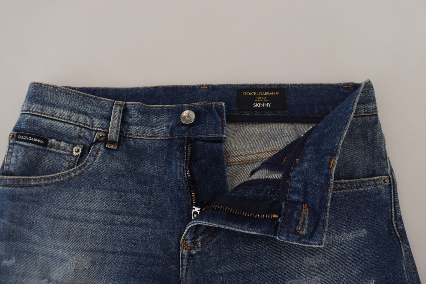 Dolce &amp; Gabbana – Skinny-Jeans aus Baumwollstretch in blauer Waschung