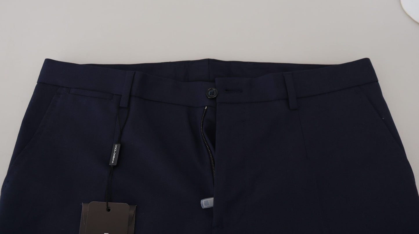 Dolce &amp; Gabbana Pantalon slim en coton et lin bleu Pantalon chino