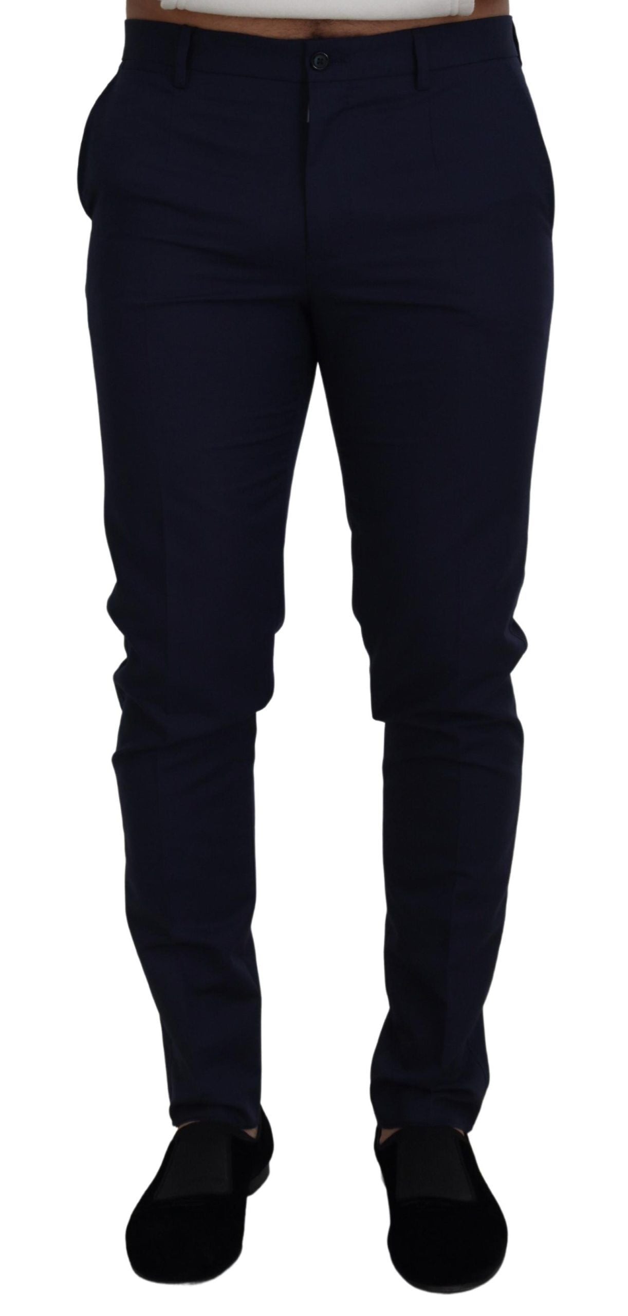 Dolce &amp; Gabbana Pantalon slim en coton et lin bleu Pantalon chino