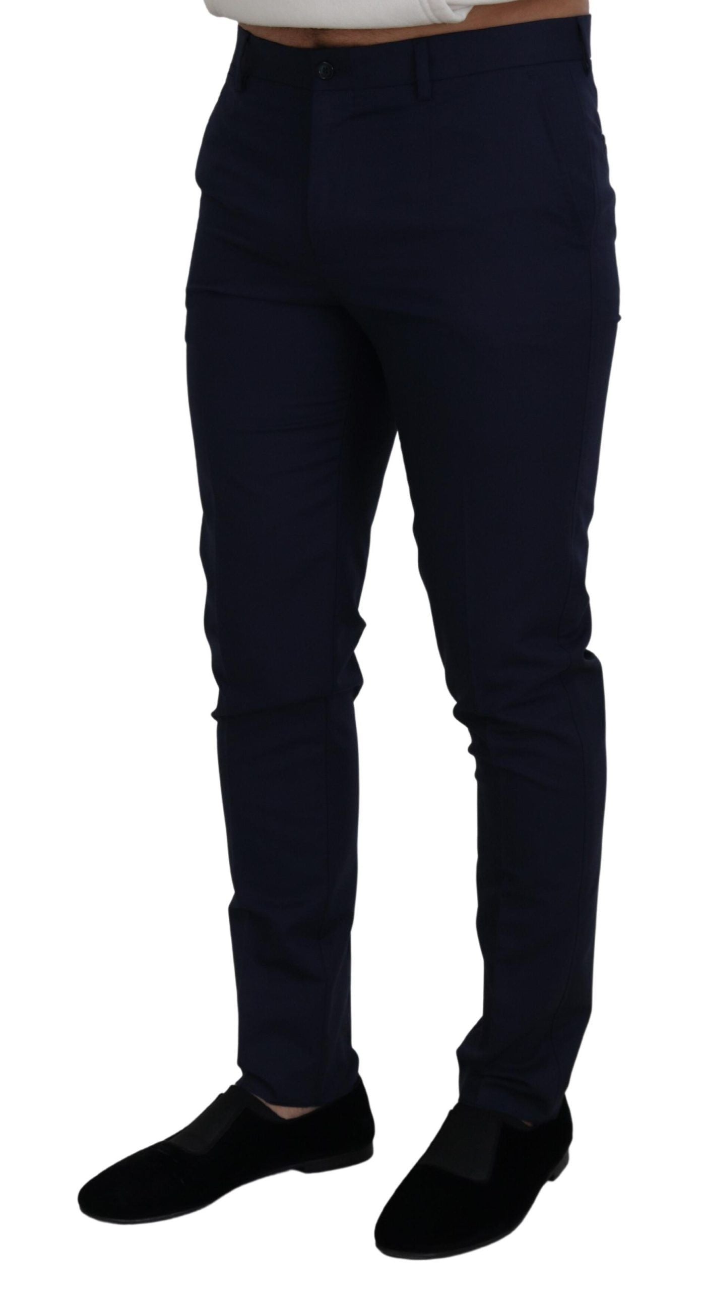 Dolce &amp; Gabbana Pantalon slim en coton et lin bleu Pantalon chino