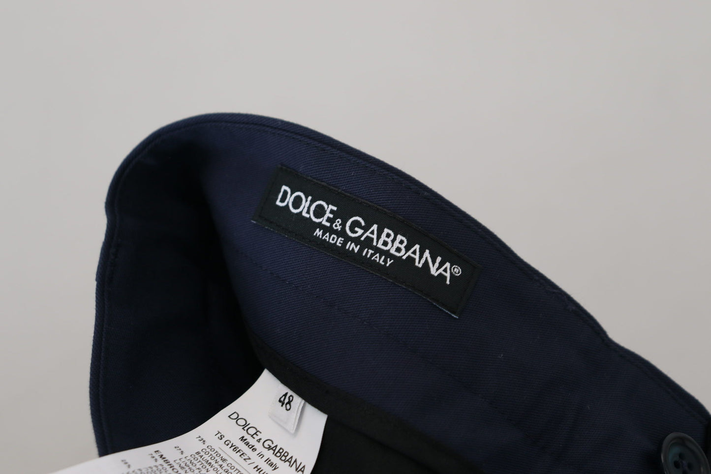 Dolce &amp; Gabbana Blaue Slim-Hose aus Leinen und Baumwolle, Chinohose