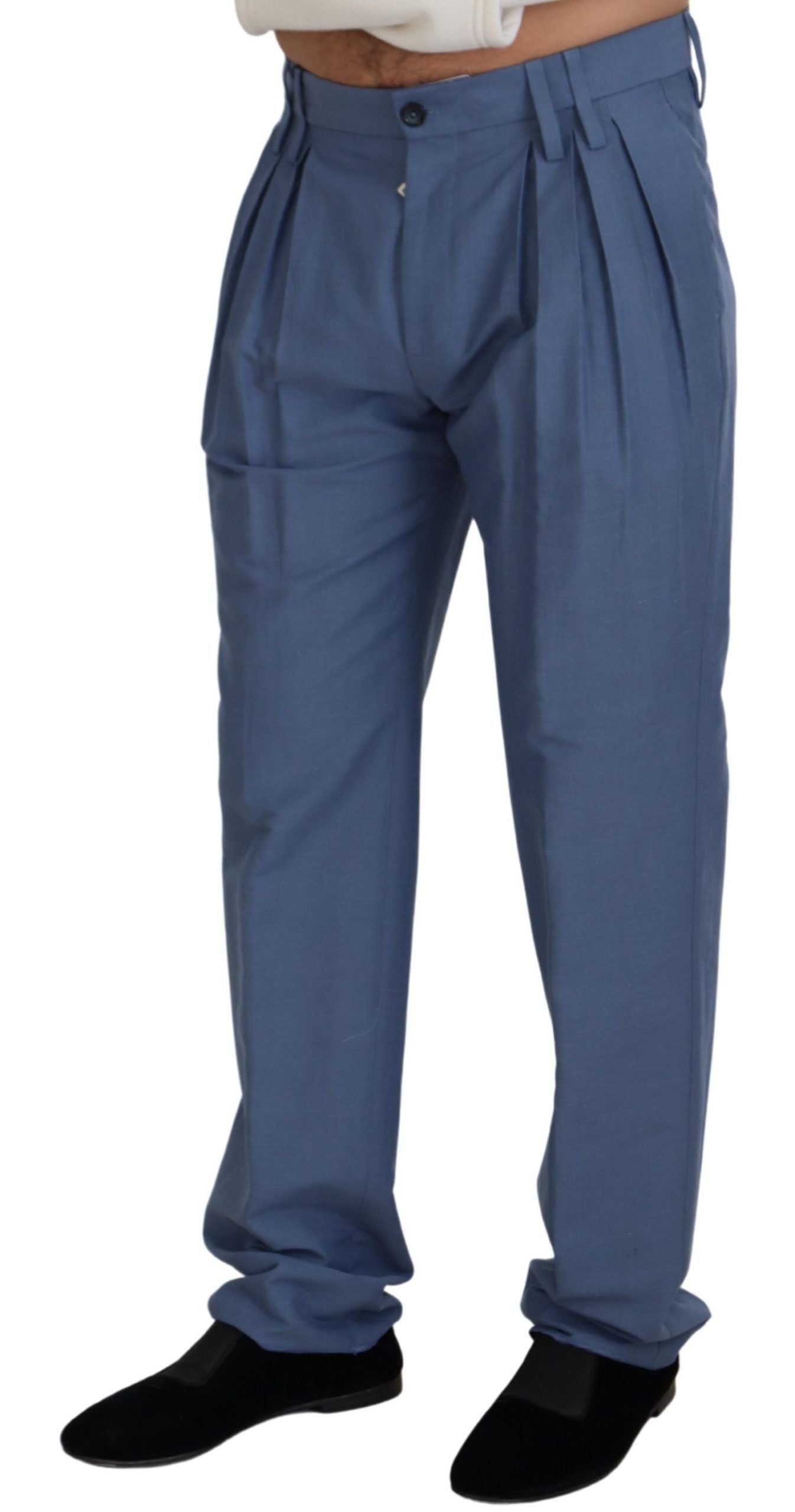 Dolce &amp; Gabbana Pantalon slim en coton et lin bleu Pantalon chino