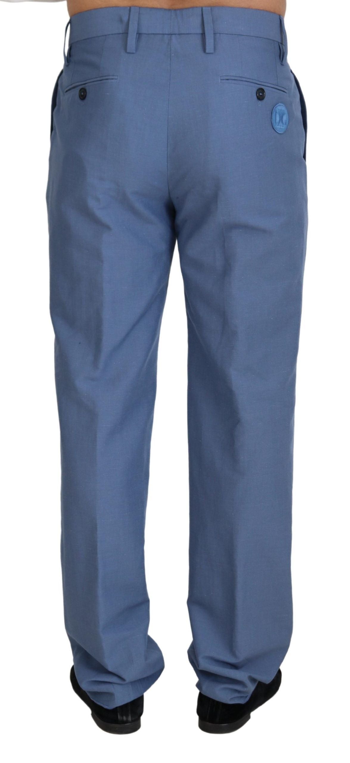 Dolce &amp; Gabbana Pantalon slim en coton et lin bleu Pantalon chino