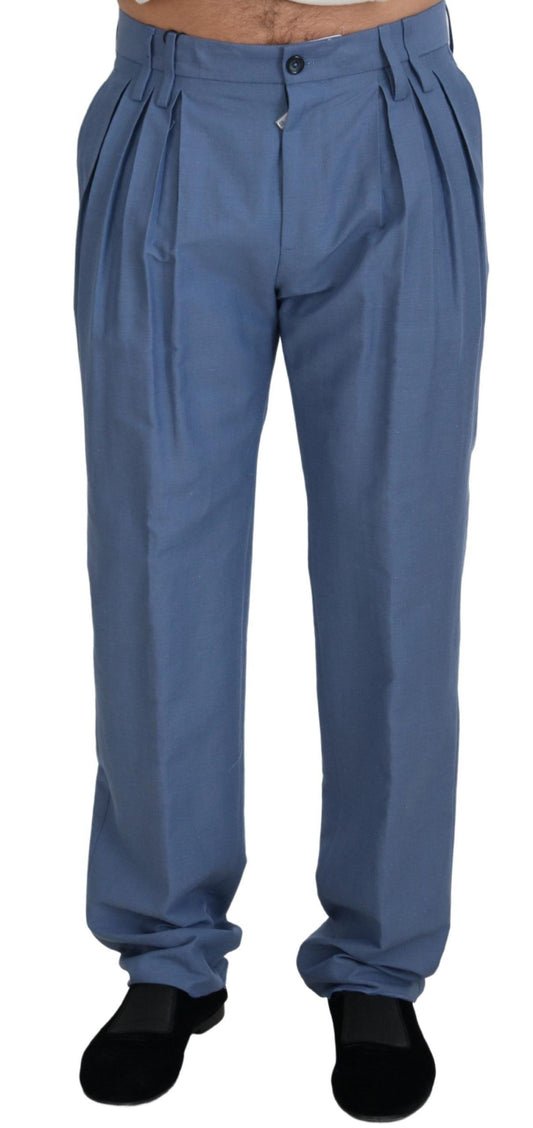 Dolce &amp; Gabbana Pantalon slim en coton et lin bleu Pantalon chino