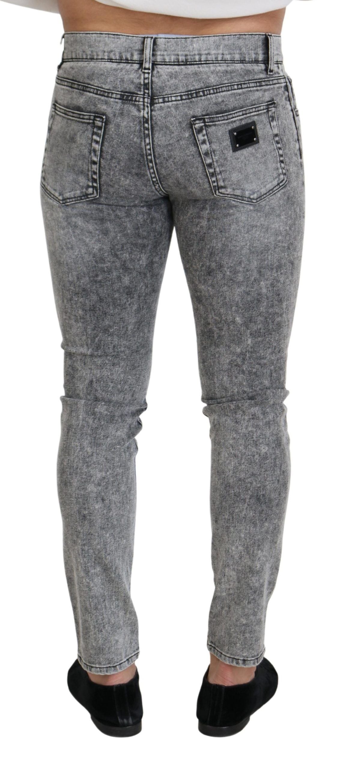 Dolce &amp; Gabbana - Jean slim en denim de coton stretch gris délavé