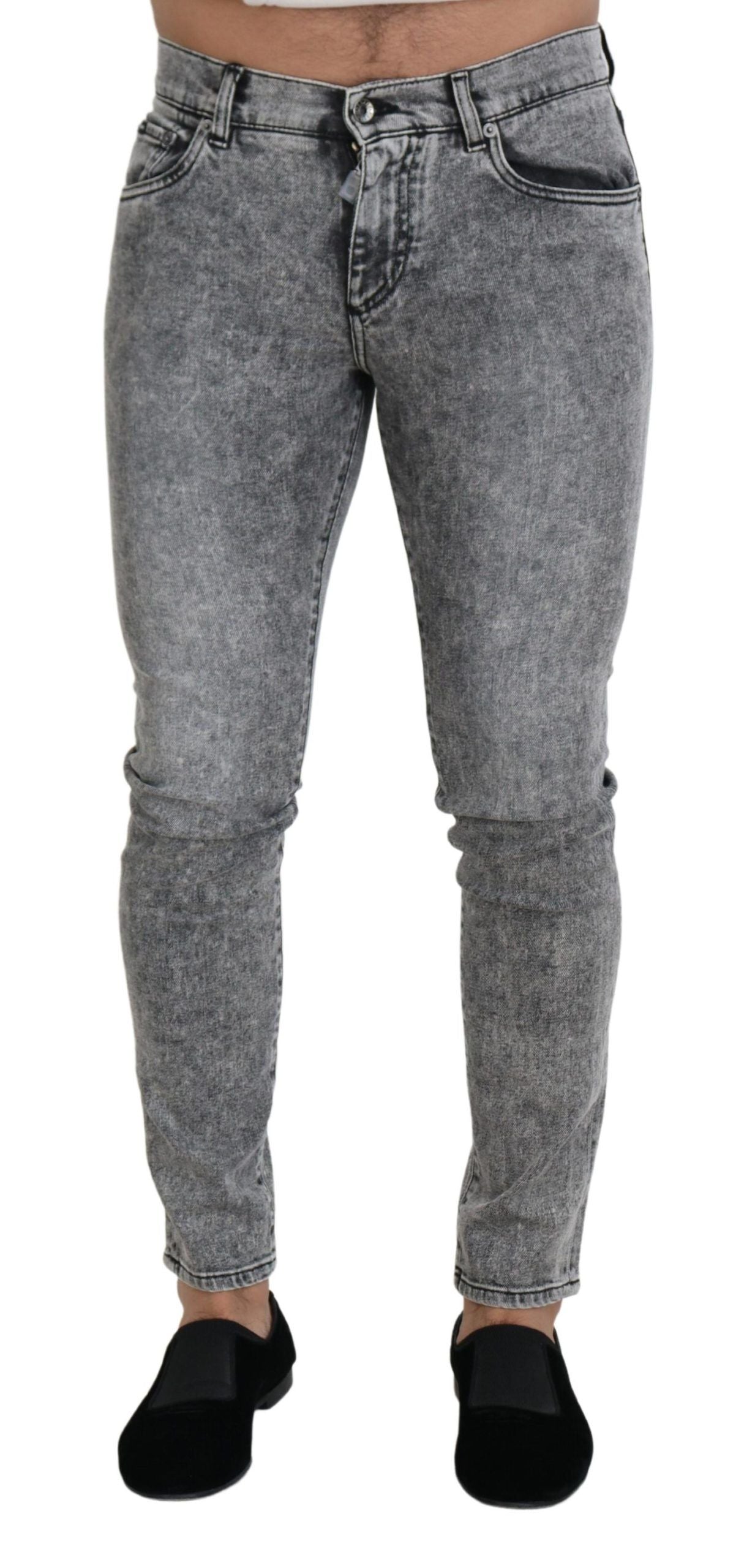 Dolce &amp; Gabbana - Jean slim en denim de coton stretch gris délavé