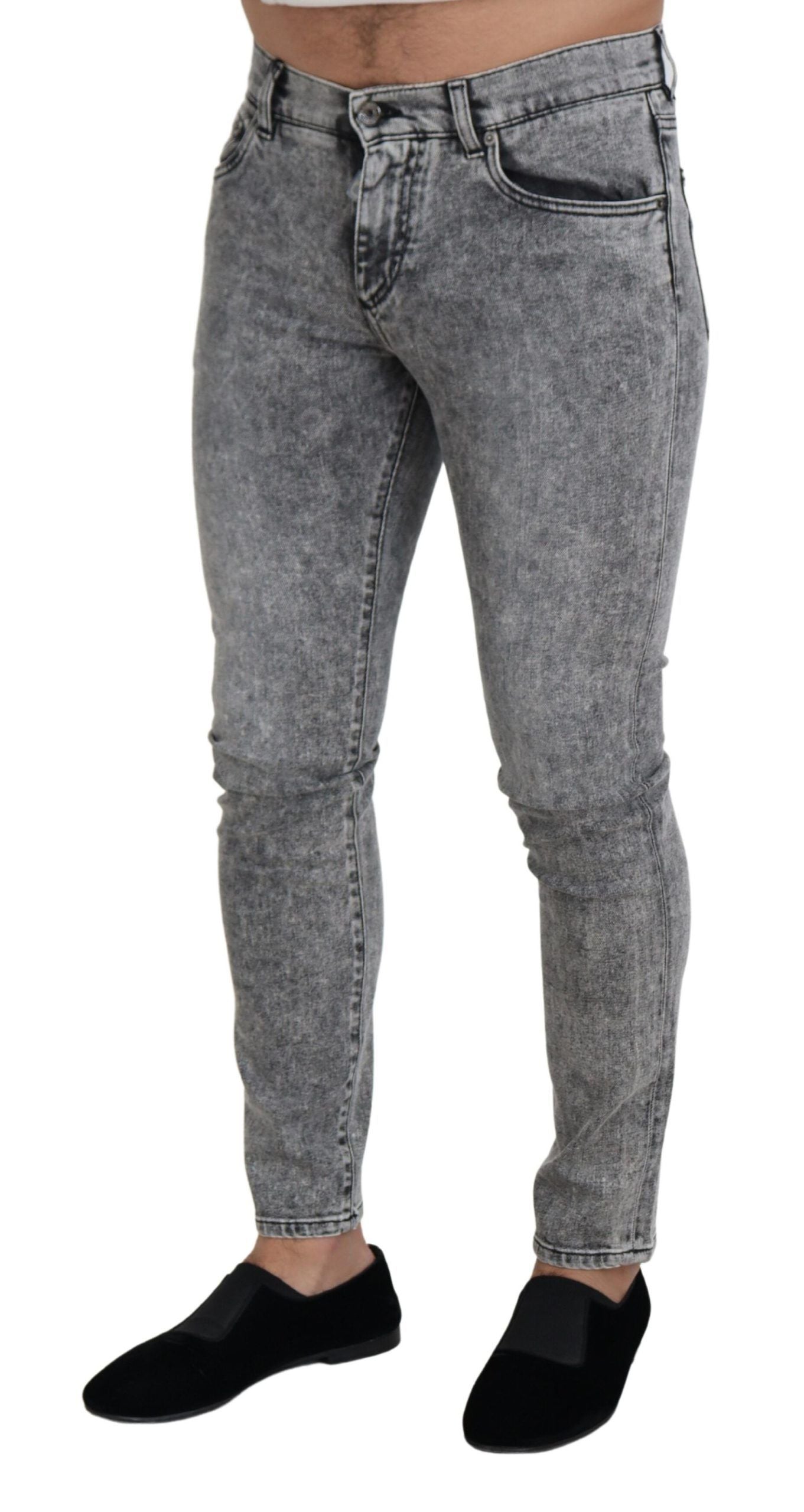 Dolce &amp; Gabbana - Jean slim en denim de coton stretch gris délavé