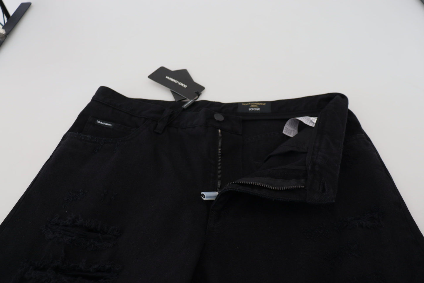 Dolce &amp; Gabbana Jean ample noir en coton déchiré régulier