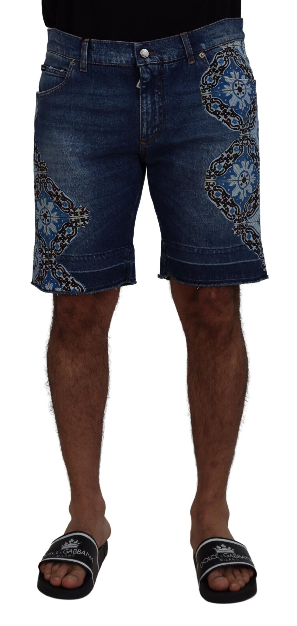 Dolce &amp; Gabbana Short en majolique stretch en coton denim bleu