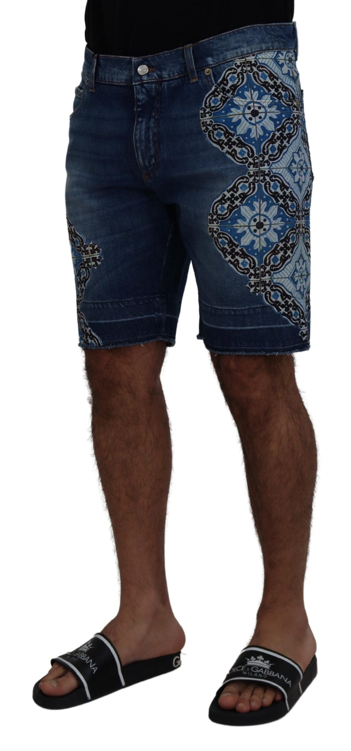 Dolce &amp; Gabbana Short en majolique stretch en coton denim bleu