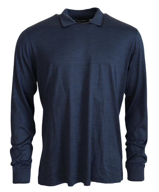 Dolce &amp; Gabbana BLue Seiden-Polo-Langarmpullover