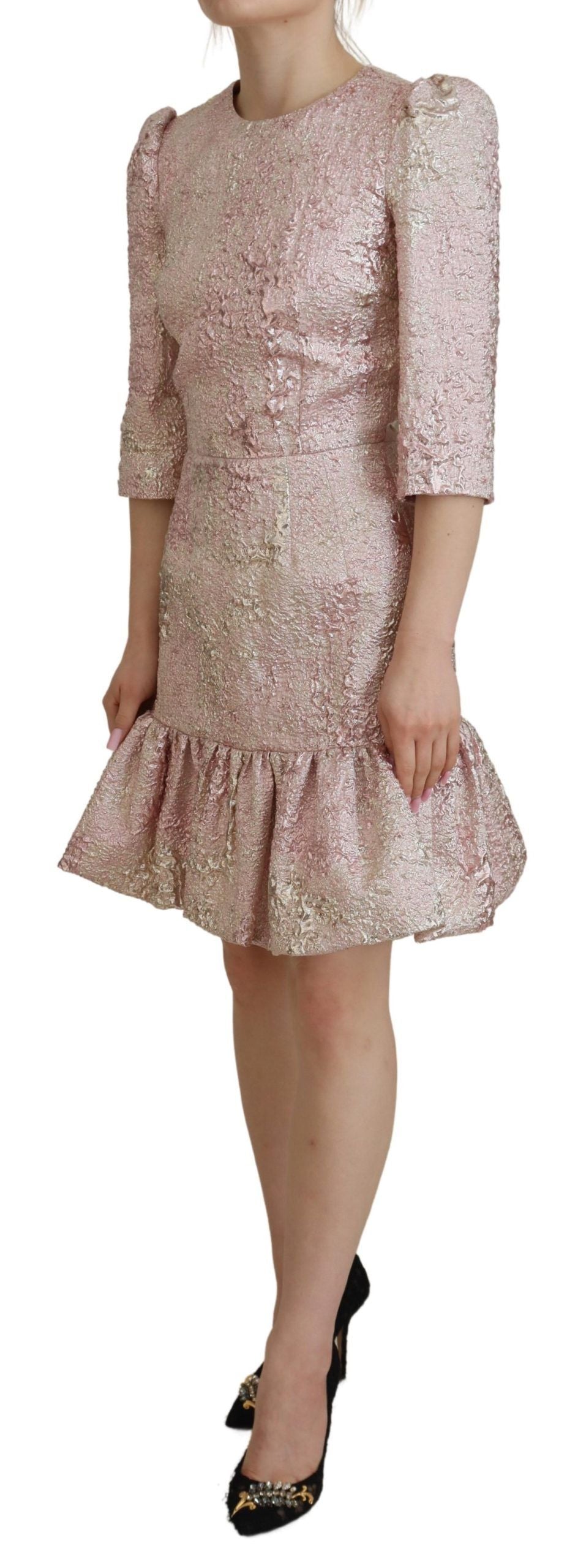 Dolce &amp; Gabbana Robe mi-longue fourreau rose à manches 3/4 en jacquard