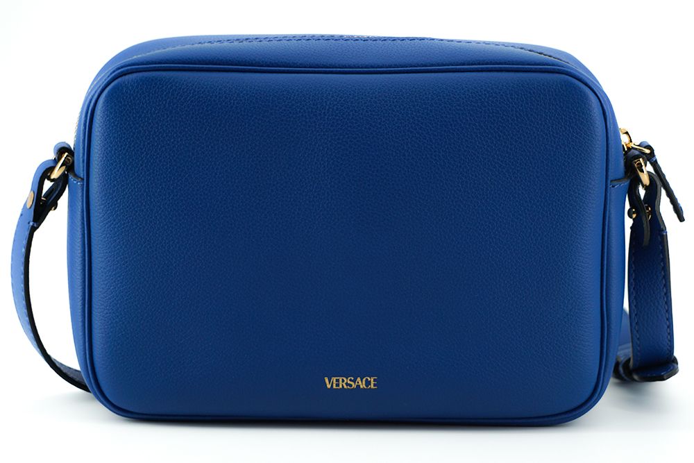 Versace Sac bandoulière en cuir de veau bleu pour appareil photo